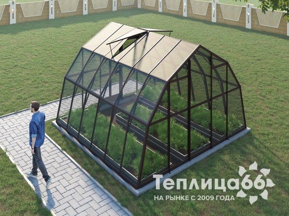 Теплица Рада Енисей под стекло, 4х4 метра, коричневая