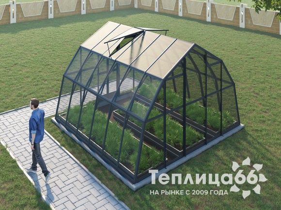 Теплица Рада Енисей под стекло, 4х4 метра, графитовая